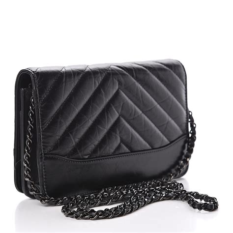 CHANEL Calfskin Chevron Quilted Wallet On Chain WOC Dark Pi